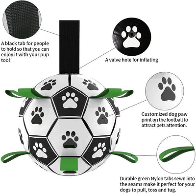 Soccer Ball with Grab Tabs, Interactive Dog Toys for Tug of War Dog toys