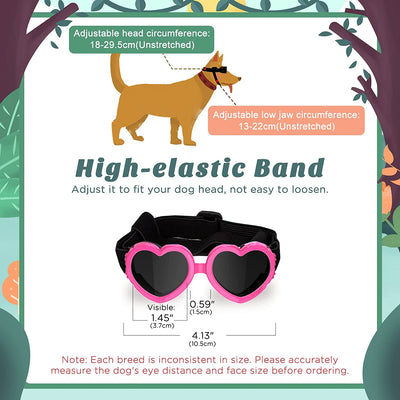 UV Protection Goggles Eye Wear Protection with Adjustable Strap Doggy Heart Shape Anti-Fog Sunglasses