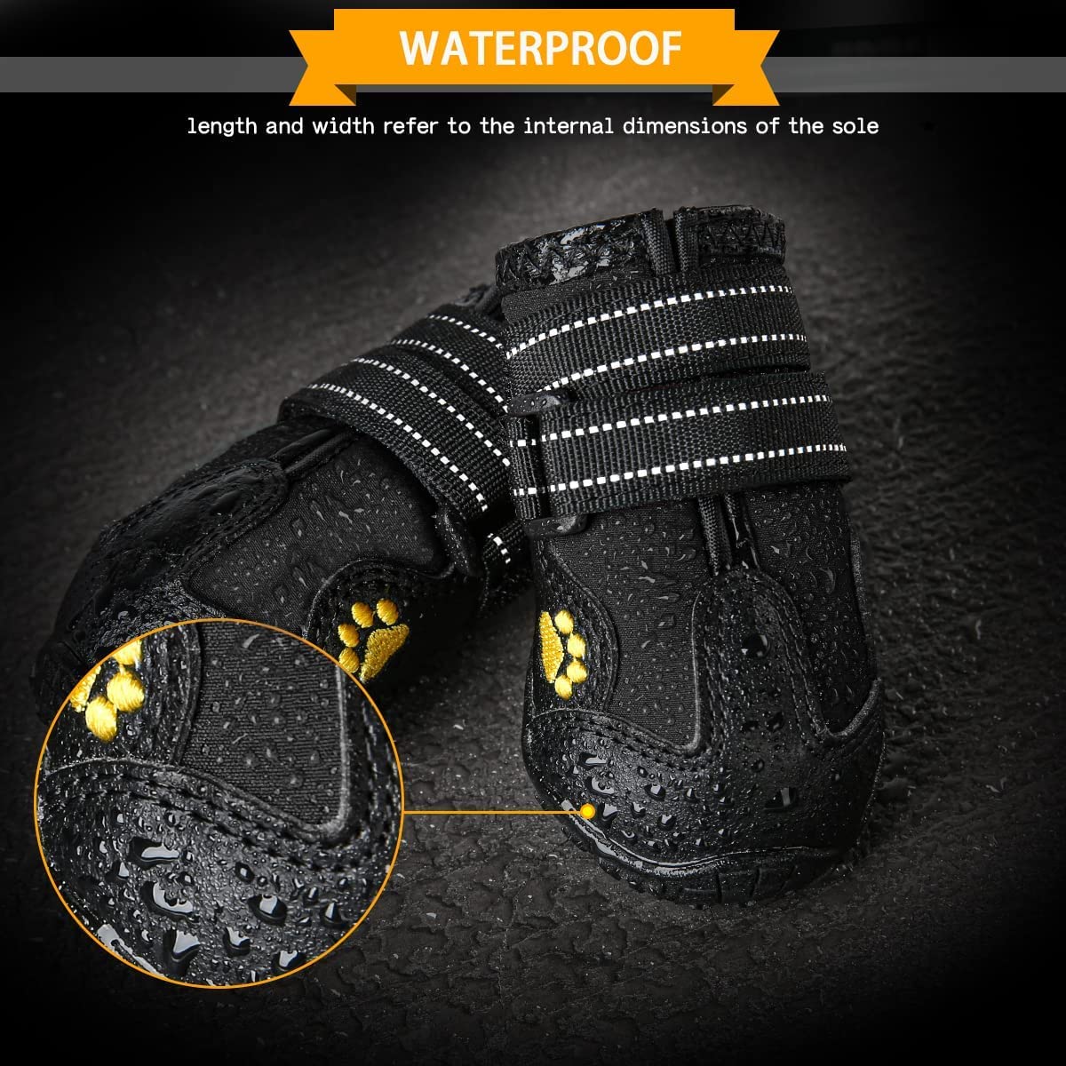 Waterproof Boots for Dogs, Dog Booties with Anti-Slip Sole Reflective Straps