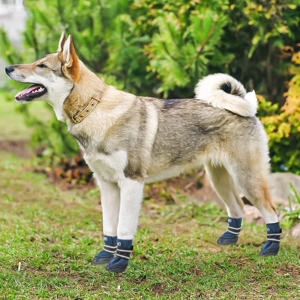 Waterproof 2 Pairs Anti-Slip Paw Protector - Doggy Shoes with Reflective Straps