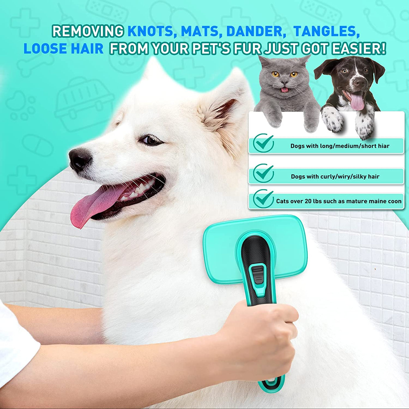 Self-Cleaning Slicker Brush for Shedding & Grooming Long Short Haired